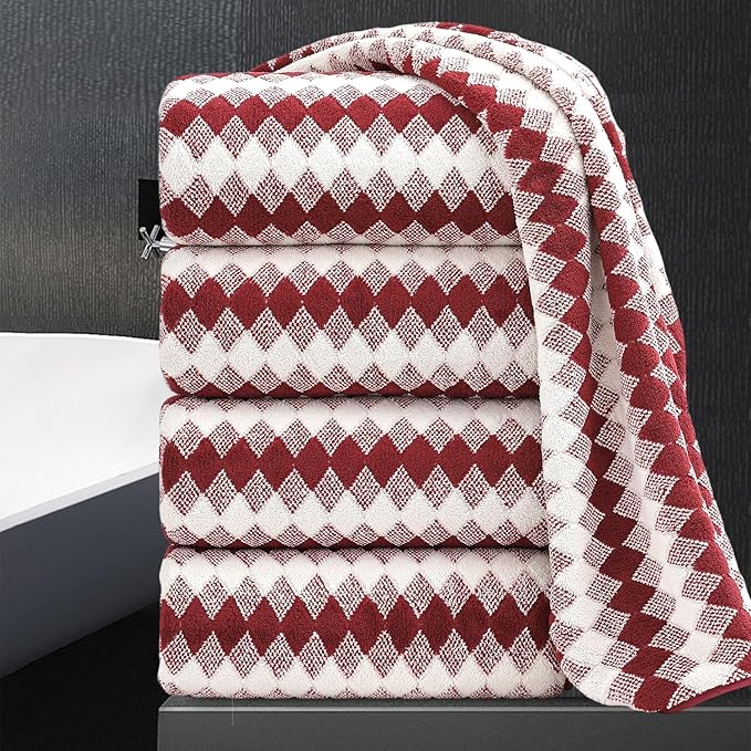 4 Piece Bath Towel Set Oversized Bath Sheet 35"x70" Bathroom Towel Extra Large Towel Set Soft Highly Absorbent & Quick Dry Premium Bath Sheet for Bathroom 600GSM Shower Towel Spa Gym Hotel,Burgundy