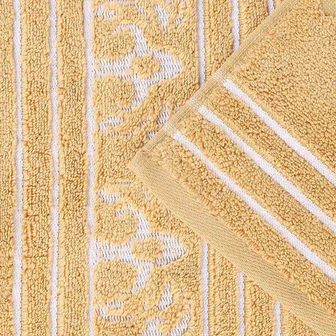 Superior Cotton Bath Towel Set, Large Plush Absorbent Body Towels, Luxury Soft Quick Drying, Shower, Spa, Hotel, Pool, Guest Bathroom, Home Essentials, Zero Twist, Assorted Design, Set of 4, Gold