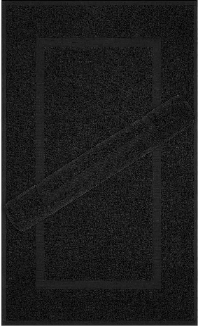 Cotton Paradise 100% Cotton Bath Mats for Bathroom Floor Set of 2 Pack, 20x34 Soft Absorbent Washable Quick Dry Tub Bathmat, Black Towel Bath Mat