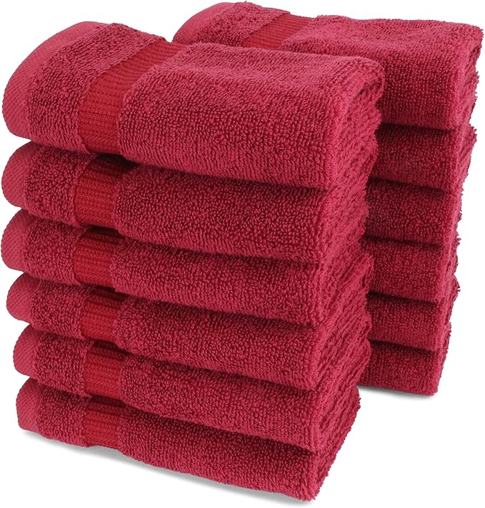 SALBAKOS 100% Turkish Cotton Washcloth Set of 12 13x13 inch | Heirloom Quality | Hotel & Spa Collection | Ultra Soft, Super Absorbent, Washcloth Towels | Made in Turkey (Wine, 12 Washcloths)