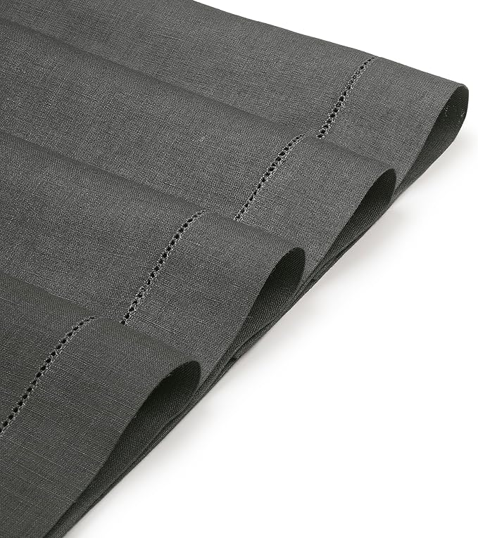 D'Moksha Homes Linen Placemats Set of 4 - Classic Hemstitch Charcoal Grey Placemats 14 x 19 Inch - 100% Pure Linen Table Mats for Christmas, Holiday, New Year - Handcrafted and Machine Washable