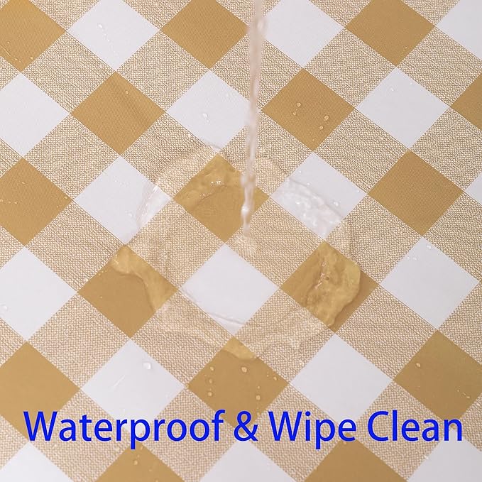 Heavy Duty Vinyl Tablecloth with Flannel Backing Waterproof Oil-Proof Plastic Table Cloth Stain-Resistant Wipeable Rectangle or Square Table Cover for Indoor and Outdoor (Khaki Checkered, 60x84 Inch)