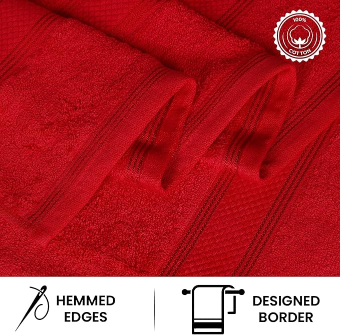 Casa Lino 4 Piece Bath Towel Set | 1 Bath Towel, 2 Wash Cloth, 1 Hand Towels | Bathroom Essentials for New Home, 100% Cotton Luxury Towels, Highly Absorbent Bathroom Set, Red