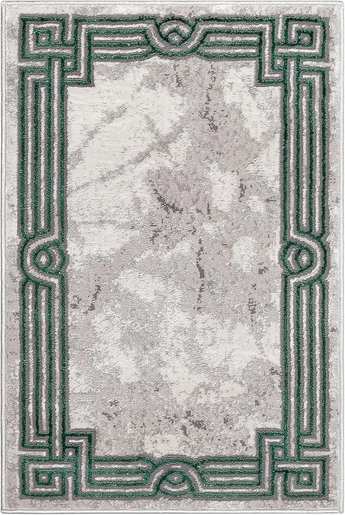 Well Woven Lezlee Abstract Modern 2' x 3' Area Rug - Emerald Green Marble Border - for Entryway, Office, Accent