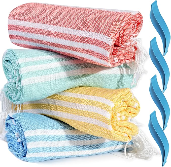 4 Packs Turkish Beach Towel Pool Swim Towels Set Bulk Soft Cotton Extra Large Sand Free Quick Dry Thin Lightweight Travel Vacation Essentials Cruise Accessories Must Haves Clearance Sandless Oversized