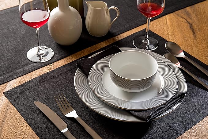 Solino Home Linen Black Placemats Set of 6 - 100% Pure Linen Placemats 14 x 19 Inch for Winter, Holiday, New Year - Fete