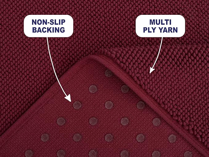 American Soft Linen Bath Rug, 20 in 34 in 100% Cotton Bath Mats Rugs for Bathroom, Slip Reducer Washable Shaggy Form Area Rugs, Burgundy Red Bath Rug