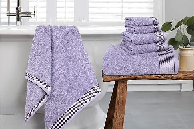 Belizzi Home 100% Cotton Ultra Soft 6 Pack Towel Set, Contains 2 Bath Towels 28x55 inchs, 2 Hand Towels 16x24 inchs & 2 Washcloths 12x12 inchs, Compact Lightweight & Highly Absorbant - Purple