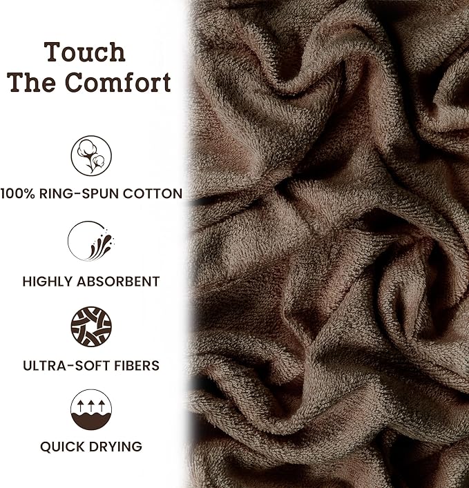 Casa Lino 100% Cotton Hand Towels for Bathroom - Soft, Highly Absorbent & Quick Dry Kitchen Towels - Gym Towel Set - Travel Towel Set - 24" x 16" - Pack of 4 - (Brown)