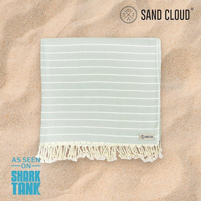 Sand Cloud Turkish Beach Towel - Sand Proof - 100% Certified Organic Turkish Towel - Quick Dry Towel for Beach, Picnic, Blanket or Bath Towel - As Seen on Shark Tank - Gocek (Sage Green)