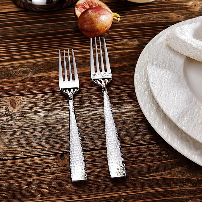 KEAWELL Premium 8-Piece Louis Hammered Fork Set, 18/10 Stainless Steel, Squared Edge with Smooth Rounded Edges for Enhanced Comfort, Dishwasher Safe (8, 8.3" Dinner Fork)
