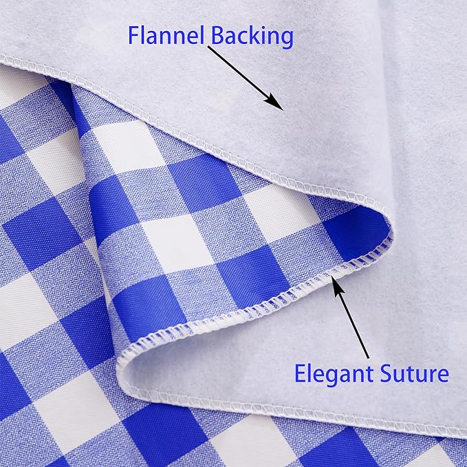 Heavy Duty Vinyl Tablecloth with Flannel Backing Waterproof Oil-Proof Plastic Table Cloth Stain-Resistant Wipeable Rectangle or Square Table Cover for Indoor and Outdoor (Blue Checkered, 60x84 Inch)