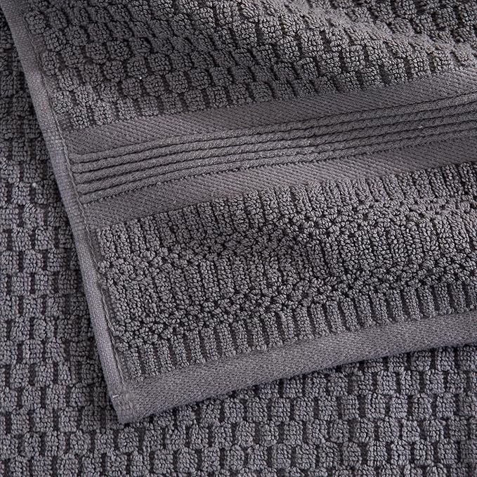 Market & Place 100% Cotton Waffle Textured Bath Towels Set of 4 | Super Soft Quick Dry Bath Towels | Decorative Towels for Bathroom | Zoey Collection (Charcoal)