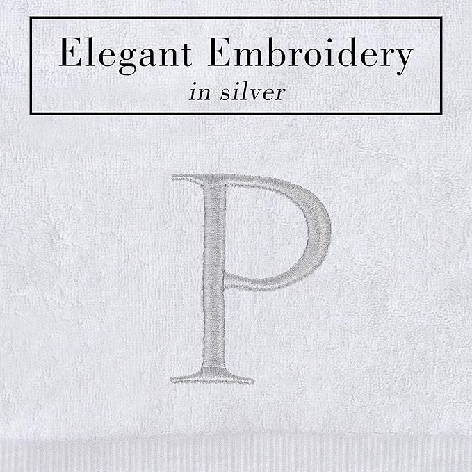 Monogrammed Hand Towels for Bathroom - Luxury Hotel Quality Personalized Initial Decorative Embroidered Bath Towel for Powder Room, Spa - GOTS Organic Certified - Set of 2 Letter P