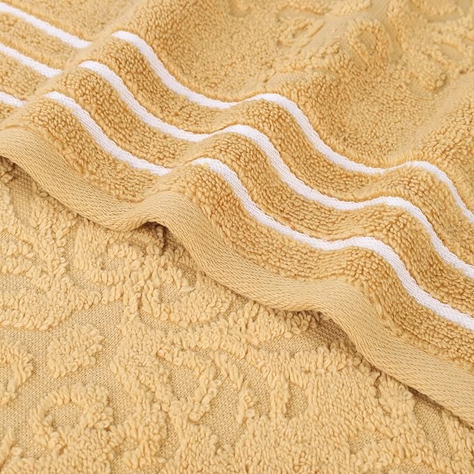 Superior Cotton 6 Piece Towel Set, 2 Bath, 2 Hand, 2 Washcloth/Face Towels, Quick Dry, Home Essentials, Shower, Spa, Luxury Plush Soft Absorbent Towels, Zero-Twist, Jacquard Floral, Gold