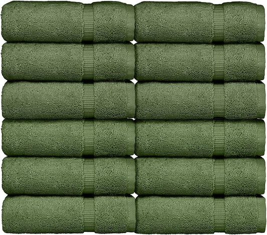 Luxury Hotel & Spa Collection, 100% Turkish Cotton 700 GSM Cloth, for Body wash, Makeup Remover & Facial Cleaning, Baby, face, Dobby Border Soft washcloths Towel Set 13" X 13", Moss, Set of 12