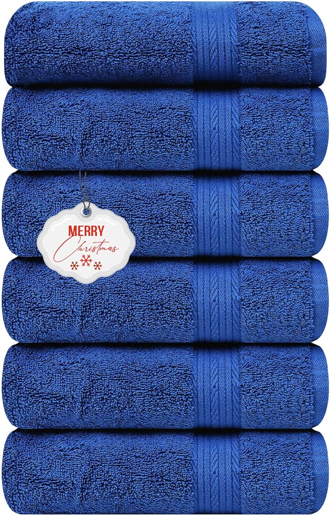 Ample Decor Hand Towel 18 X 28 Inch 600 GSM 100% Cotton, Soft Absorbent Hand Towels - Set of 6 - Navy Blue