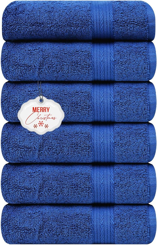 Ample Decor Hand Towel 18 X 28 Inch 600 GSM 100% Cotton, Soft Absorbent Hand Towels - Set of 6 - Navy Blue