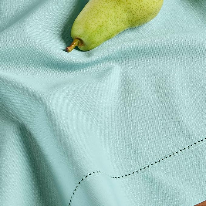 Solino Home Cotton Linen Tablecloth 52 x 52 Inch - Hemstitch Pastel Turquoise Square Tablecloth - Machine Washable Table Throw
