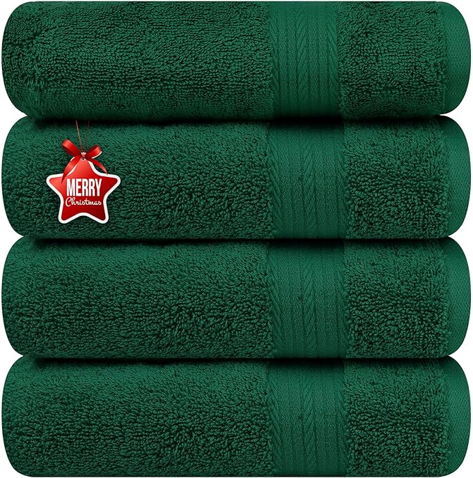 Ample Decor Hand Towels Set of 4 600 GSM 100% Cotton Soft Absorbent Thick Premium Quality, for Hotel, Bathroom, Spa, Daily Use, Gym - Christmas Green - 18 X 28 Inch