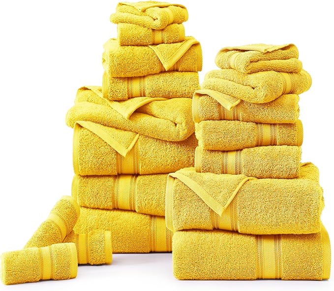 LANE LINEN 18 Pc Luxury Bath Towels Set – Ultra Soft 100% Mercerized Cotton, 6 Bath, 6 Hand Towel & 6 Wash Cloth, Zero Twist, Quick-Dry, Long-Lasting Comfort & Hotel Quality, Machine Washable – Mimosa