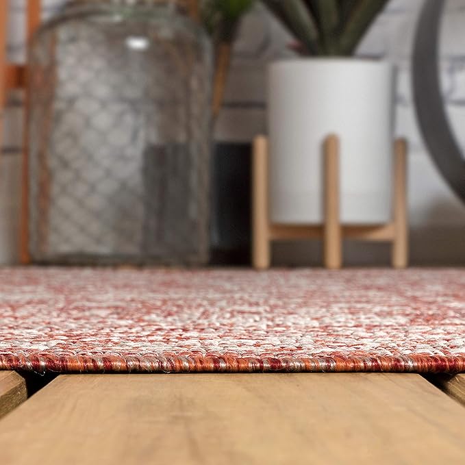 JONATHAN Y Weave Floral Indoor Outdoor Square Area Rug 6X6 Red/Taupe, Tela Bohemian Textured for Backyard, Patio, Porch, Easy-Cleaning, High Traffic, Pet-Friendly, Non-Shedding (SMB100A-6SQ)