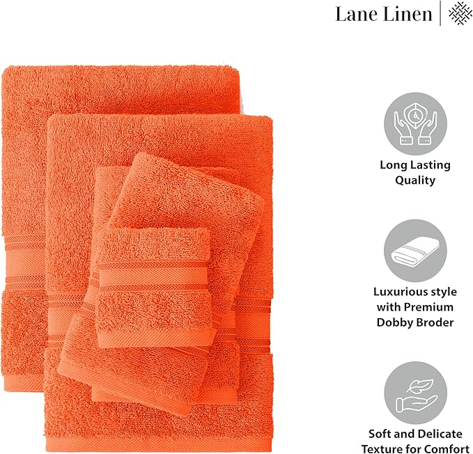 LANE LINEN Luxury 12 Piece Bath Towel Set - 100% Cotton, Rust Color, Absorbent, Quick Dry, Soft, Oeko-Tex Certified, Satisfaction Guarantee