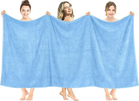 American Soft Linen Oversized Bath Sheet 40x80 Extra Large for Bathroom, 600 GSM 100% Cotton Turkish Jumbo Bathsheet Towels for Adults, Sky Blue Bath Sheet
