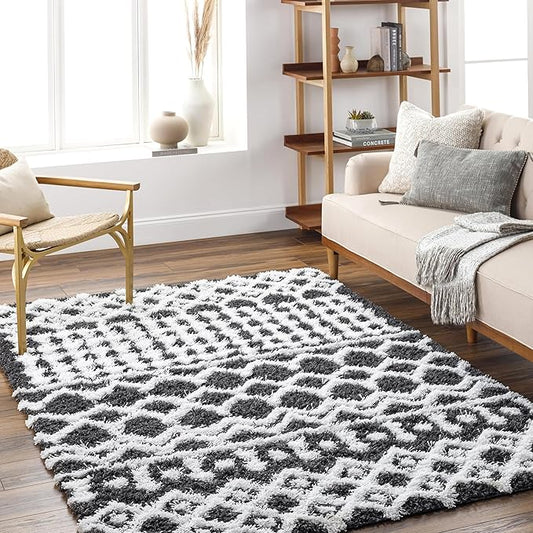 Livabliss Hapsburg Moroccan Shag Area Rug,9'3" x 12',Black/White