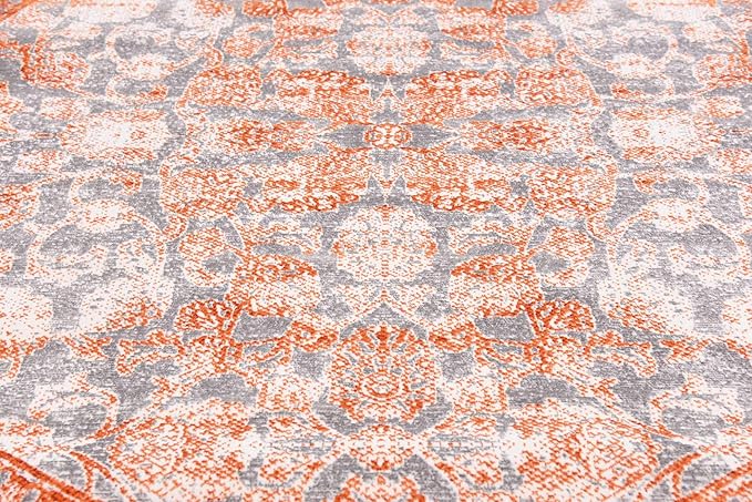 Unique Loom Traditional Classic Intricate Design Distressed Vintage Detail, Area Rug, 8' 0" x 8' 0", Terracotta/Gray