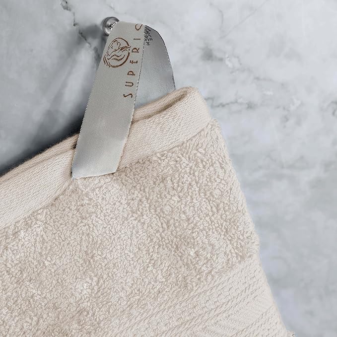 Superior Long Staple 100% Combed Cotton 700GSM 8-Piece Solid Towel Set for Bathroom, Shower, Kitchen-Super Soft, Plush, Assorted 8-Piece Towels, 4 Face/Washcloths, 2 Hand Towels, 2 Bath Towels, Ivory