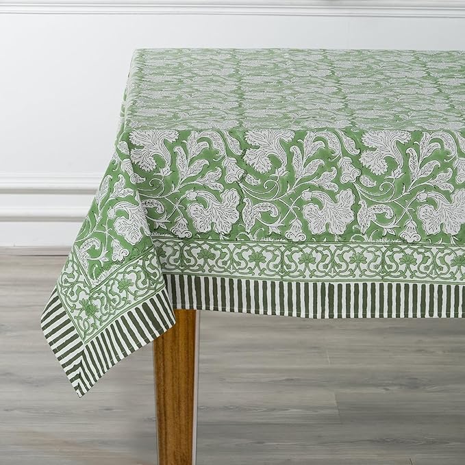 Ridhi 100% Cotton Hand Block Print Tablecloth Washable Easter Thanksgiving/Christmas Parties/Wedding Use,Fall décor Farmhouse Dining Tablecloth (Sage Green, 4 Seater 60x60 Inches Square)