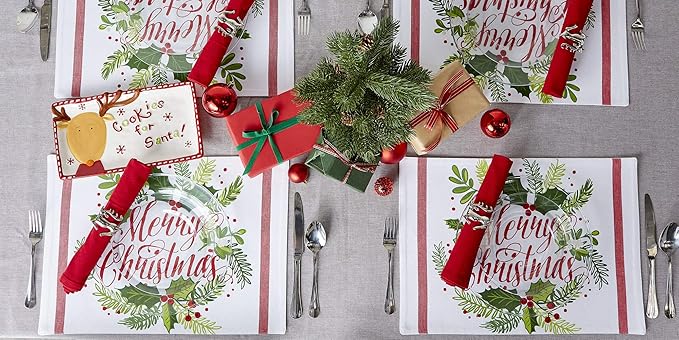 DII Boughs of Holly Collection Decorative Holiday Dining Table & Kitchen Décor, Placemat Set, 13x19,Christmas Greenery, 6 Count