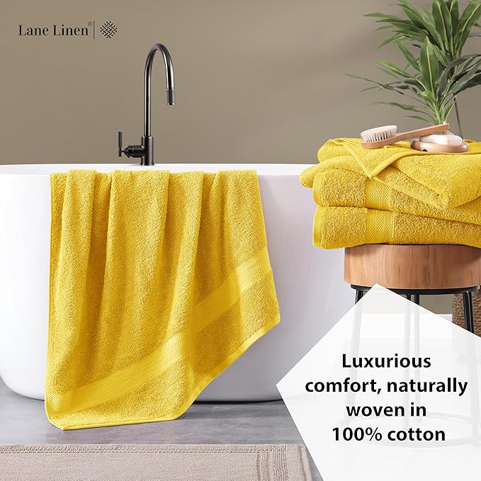 LANE LINEN 100% Luxury Cotton Bath Sheets 4 Pack (35"x66") - Highly Absorbent, Pre Shrunk, Soft, Quick Dry & Fade Resistant Extra Large Bathroom Towel Sets - Gets Soft After Multiple Washes - Mimosa