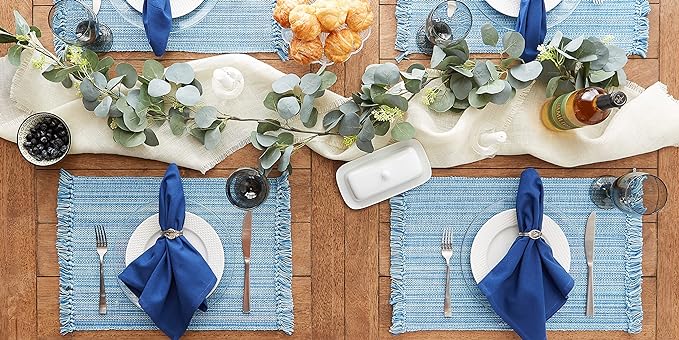 DII Variegated Tabletop Collection, Placemat Set3x19, Light Blue, 6 Piece