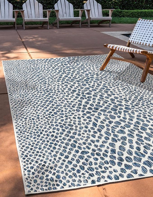 Unique Loom Jill Zarin Outdoor Collection Area Rug - Cape Town (13' Square, Blue/ Olive)