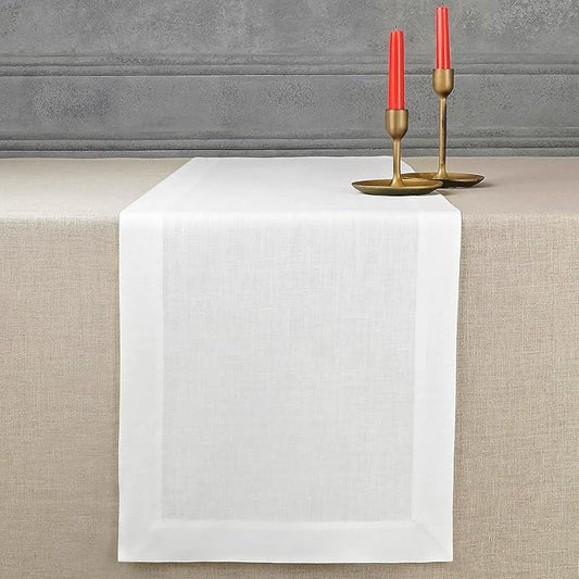 D'Moksha Homes Linen White Table Runner 36 Inches - 100% Pure Linen Small Table Runner 14 x 36 Inch for Dresser, Coffee Tables, Winter, Holiday, New Year-Machine Washable