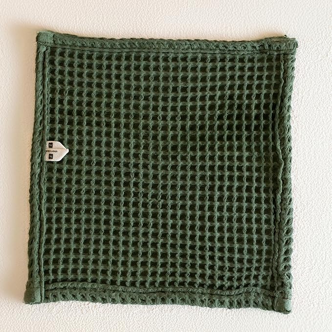 Waffle Washcloths Set of 8 Green - Premium Quality 100% Turkish Cotton Face Washcloth, Soft Makeup Towel, Shower Cloth, Kitchen Towel (Dark Green, Set of 8 Washcloths)