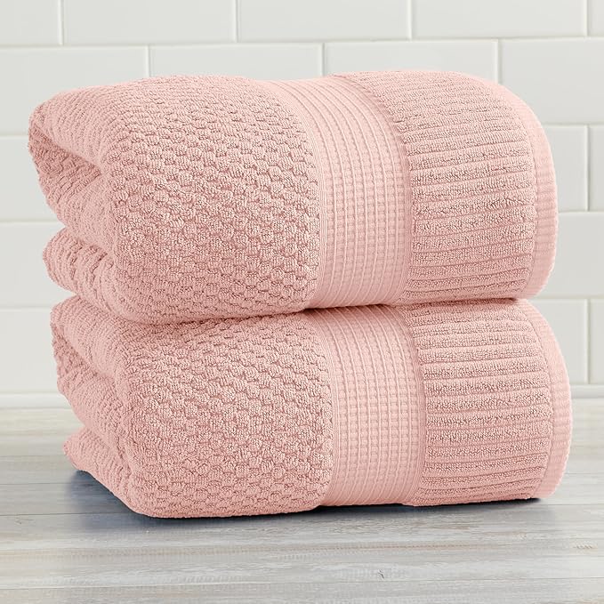 NY Loft 100% Cotton 2 Pack Bath Sheet Towel Set | Extra Large Oversize Bath Towels | Absorbent & Quick-Dry | Textured and Durable Cotton | Light Pink