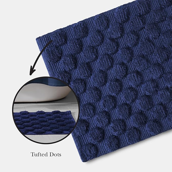 Kate Spade New York Dotted Woven Bath Rug, 21 in x 34 in, Absorbent Bath Mat, Slip Resistant, Made from 100% Cotton, Machine Washable, French Navy