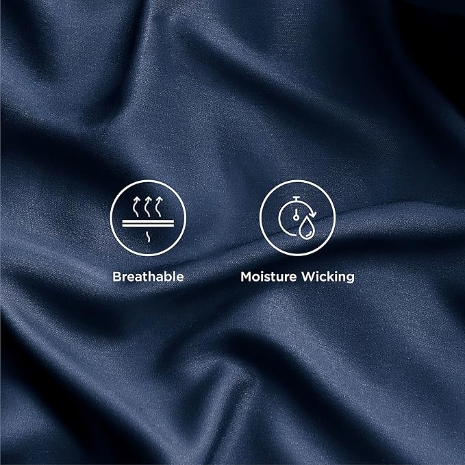 Bedsure Queen Sheet Set, Rayon Derived from Bamboo, Cooling Sheets, Breathable & Soft, Deep Pocket Up to 16 Inches, Hotel Luxury Silky Bedding for Hot Sleepers, Navy