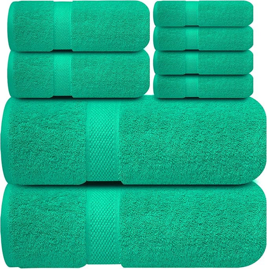 Infinitee Xclusives Luxury 100% Cotton Towel Set – 8 Piece Bathroom Towel Set (2 Bath Towels, 2 Hand Towels, 4 Washcloths) – Soft & Absorbent Towels for Bathroom (Vivid Green)