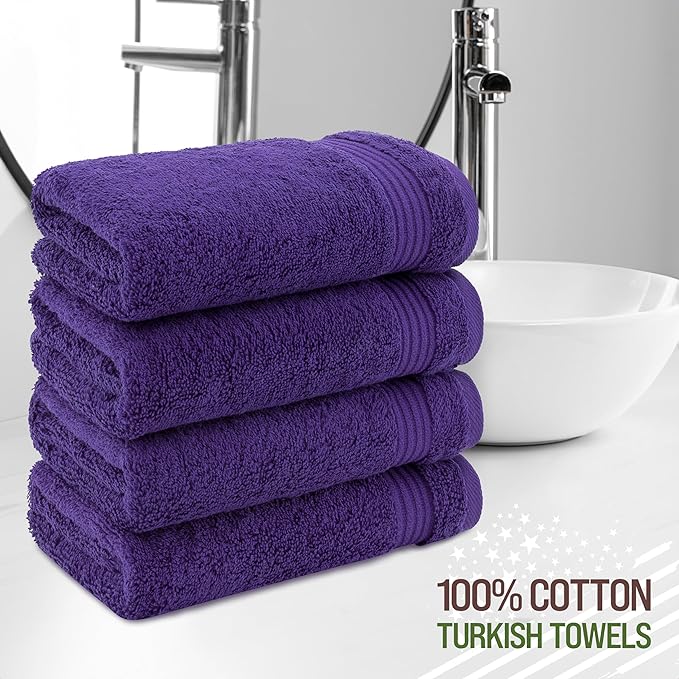 American Veteran Towel, Hand Towels for Bathroom Set of 4, 100% Cotton Turkish Hand Towel Sets, Soft Hand Face Towels, Purple Hand Towels