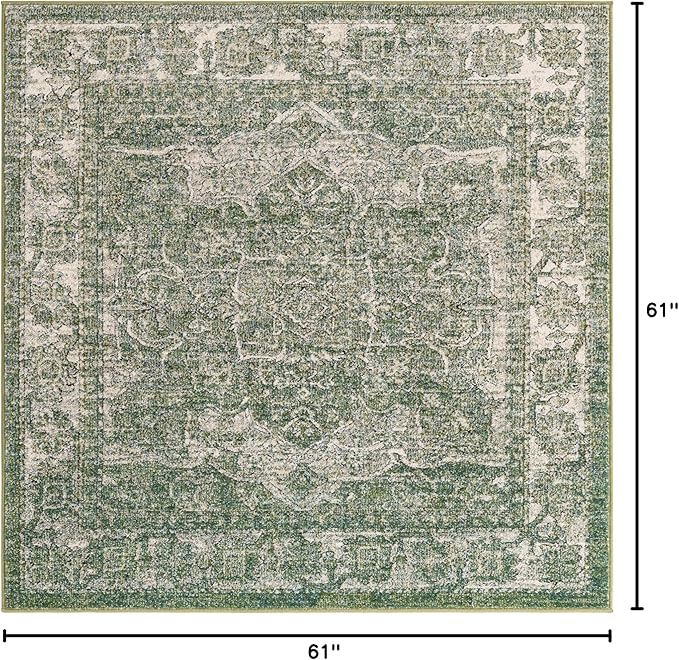 Unique Loom Isabella Collection Area Rug - Adjani (5' 1" Square, Green/ Ivory)