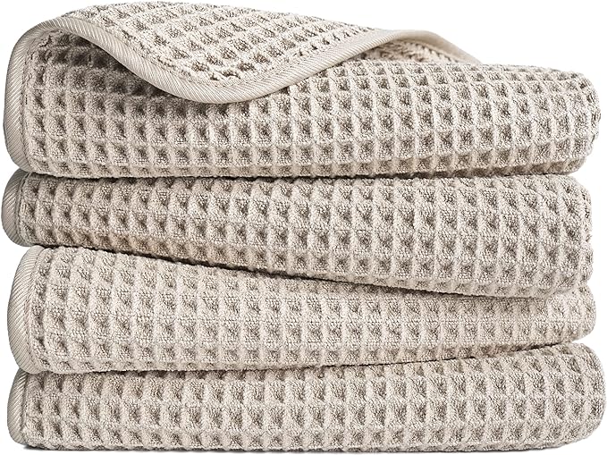 POLYTE 430 GSM Microfiber Lint Free Hand Towel, 16 x 30 in, 4 Pack (Waffle Weave)