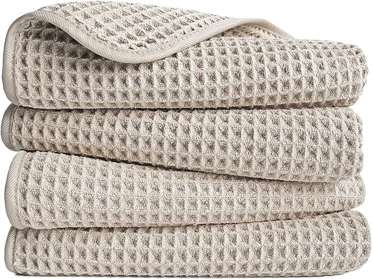 POLYTE 430 GSM Microfiber Lint Free Hand Towel, 16 x 30 in, 4 Pack (Waffle Weave)