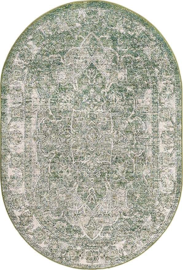 Unique Loom Isabella Collection Area Rug - Adjani (4' 1" x 6' 1" Oval, Green/ Ivory)