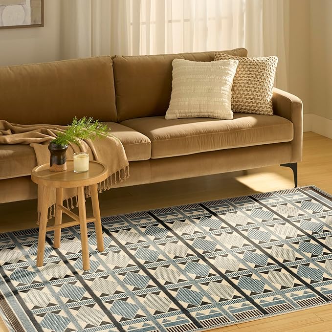 Nourison Home Nordic Blue 4' x 6' Area Rug - Easy Clean, Non Shedding, Bed Room, Living Room, Dining Room, Kitchen (4' x 6')