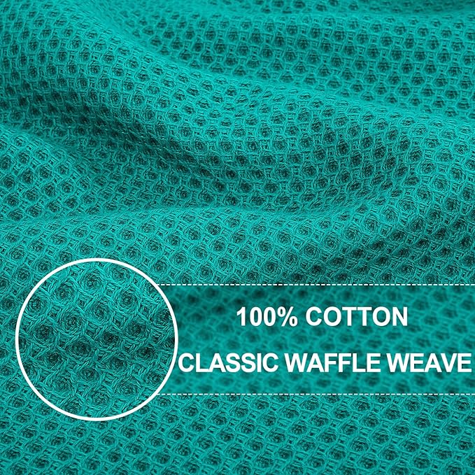 Homaxy 100% Cotton Waffle Weave Kitchen Dish Towels, Ultra Soft Absorbent Quick Drying Cleaning Towel, 13 x 28 Inches, 8-Pack, Teal