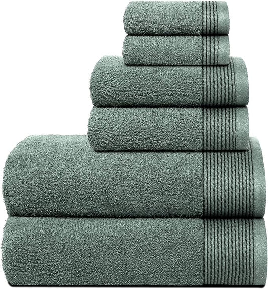Belizzi Home 100% Cotton Ultra Soft 6 Pack Towel Set, Contains 2 Bath Towels 28x55 inchs, 2 Hand Towels 16x24 inchs & 2 Washcloths 12x12 inchs, Compact Lightweight & Highly Absorbant - Jade